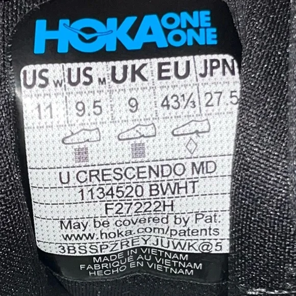 Hoka One Crescendo MD Black Running Track Shoes 1134520 BWHT Size M/9.5 W/11 - Picture 7 of 7